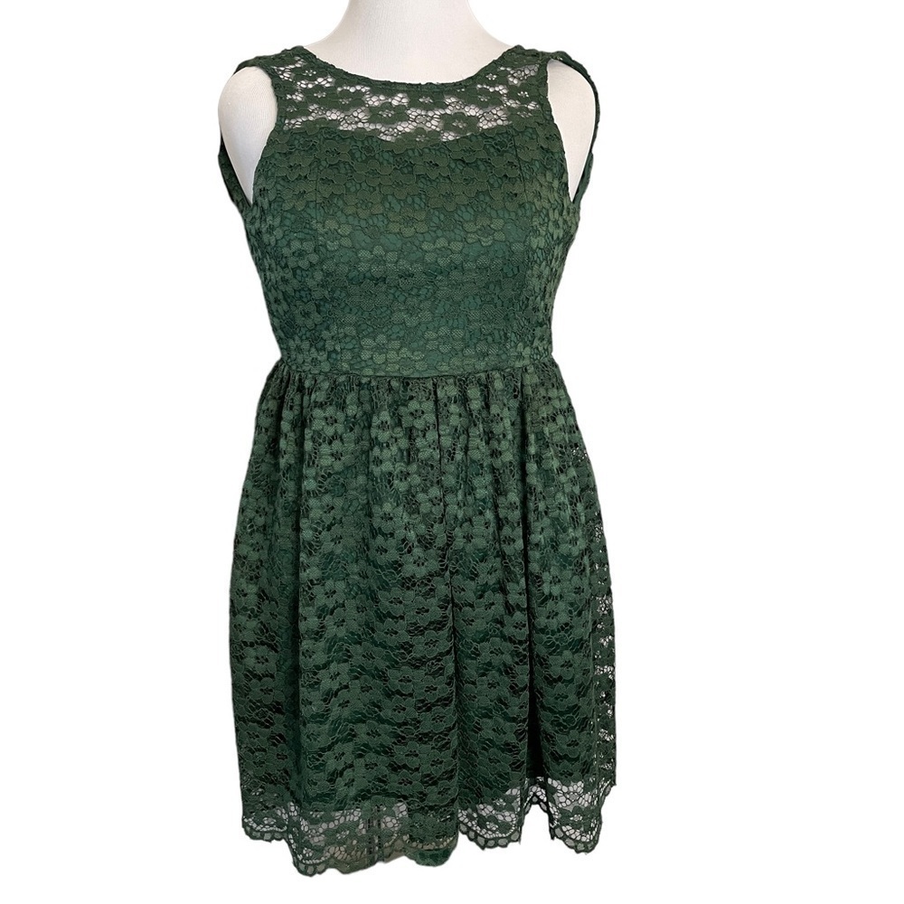 ALTAR’D State Dark Hunter Green Lace Overlay Dress St Patrick’s Day Fit Flare S